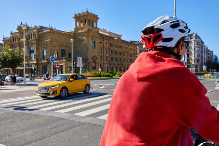 a person standing on a city street