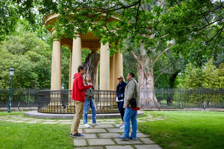 a group of people in a park